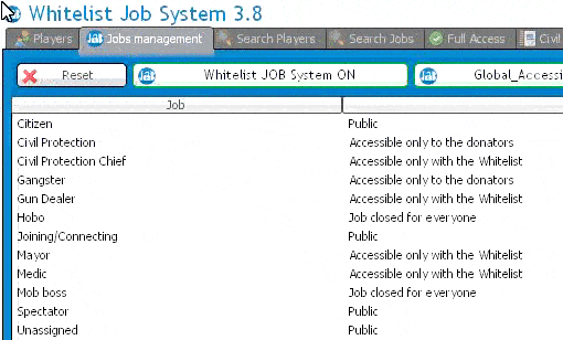 Reset toute la configuration du Job Whitelisting system