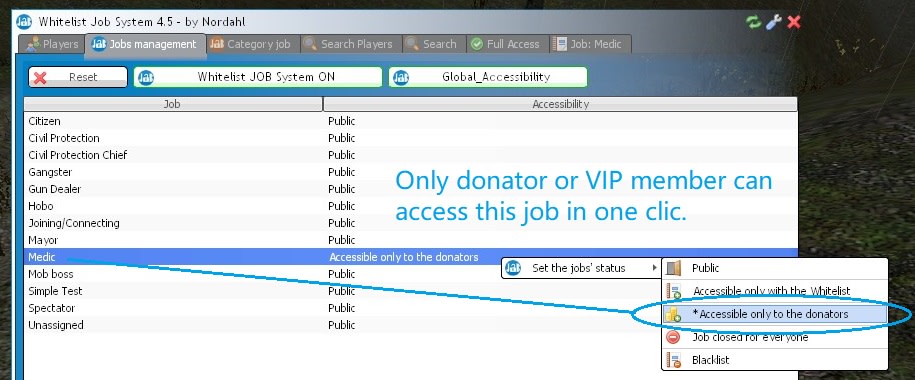 Enable the acces of a job only for VIP member with the whitelist system