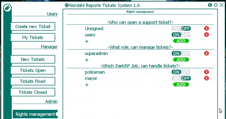 Add role manager tickets system