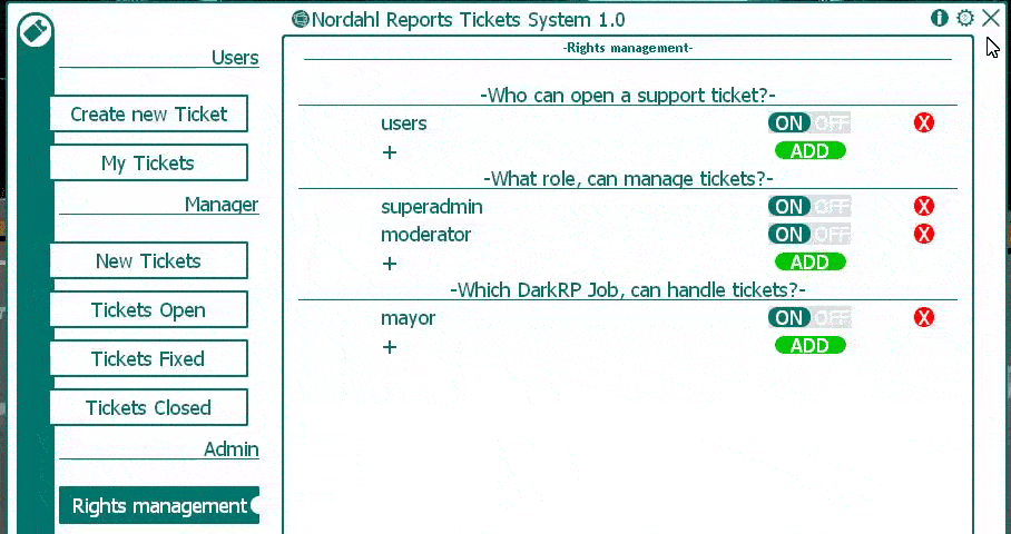 Add role manager tickets system